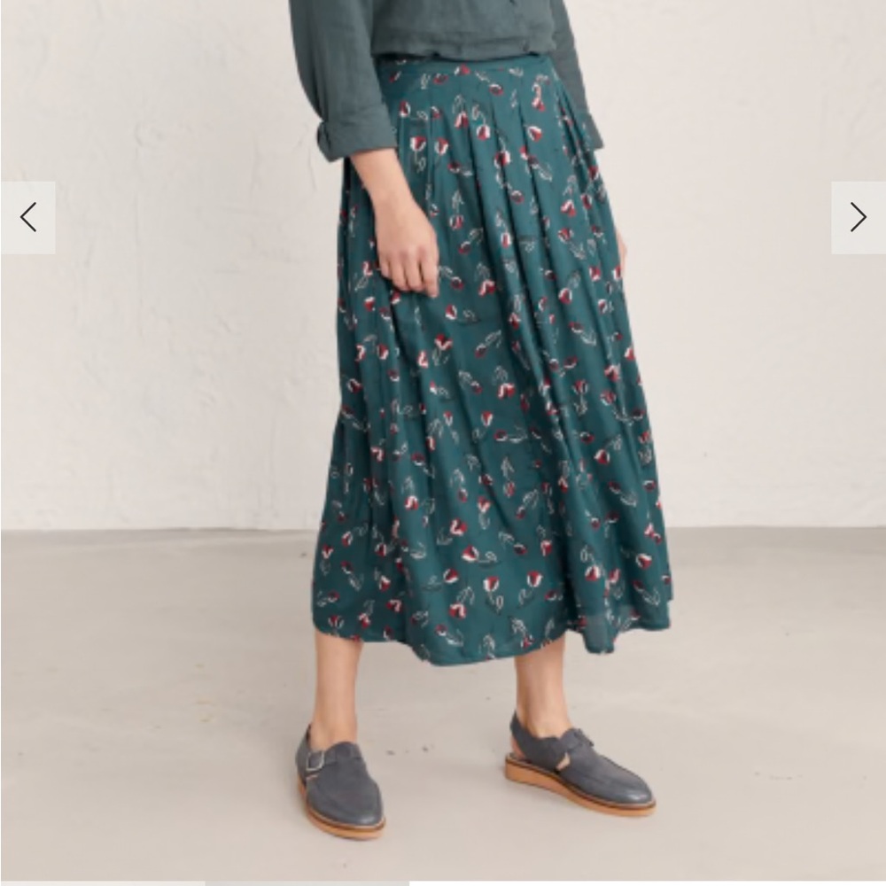 Seasalt Cornwall Silver Darlings Floral Teal Skirt Size 6